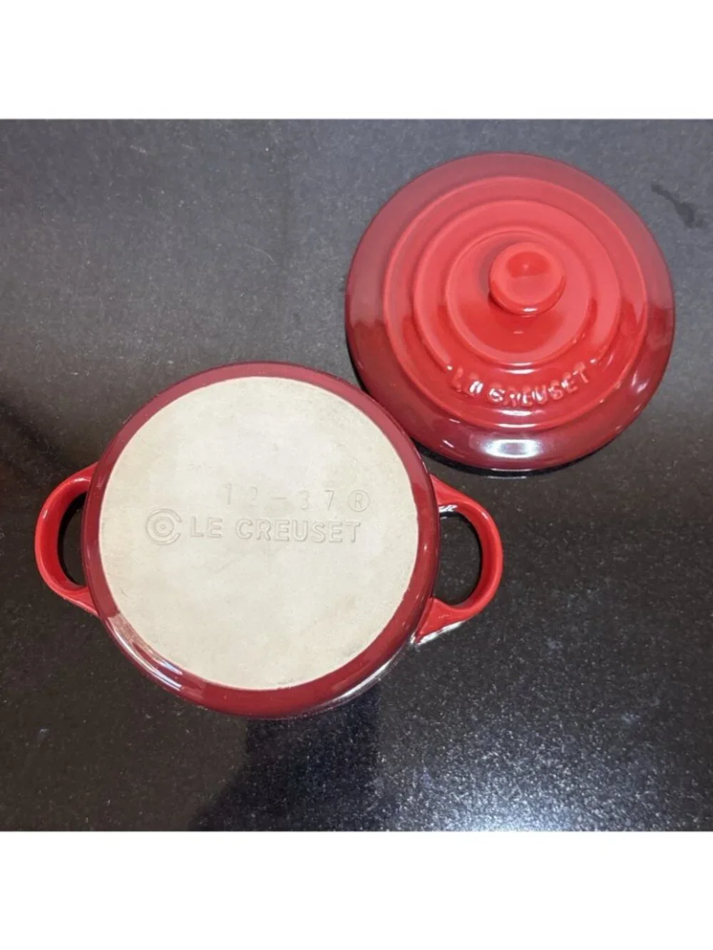 Le Creuset Mini Dutch Oven Cocotte Cerise Enameled Ceramic Ramekin Round Lid 8oz